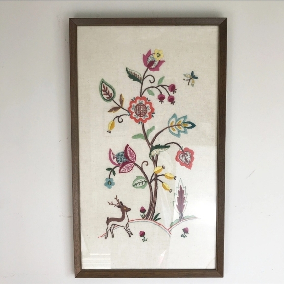 Vintage Crewel Embroidered Folk Art Wall Hanging - Picture 6 of 6
